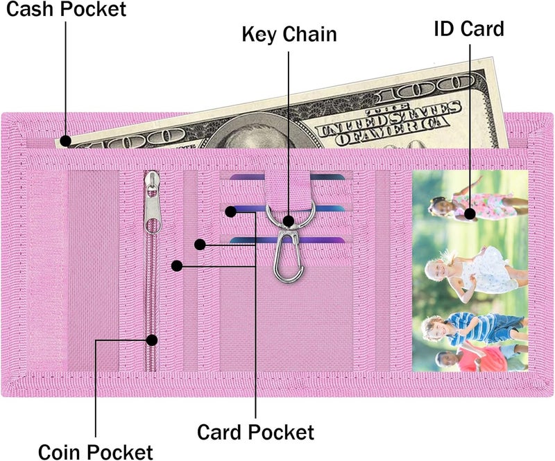 Jonyee Kids Wallets for Boys and Girls Ages 4-18 Trifold, Toddler/Youth Wallet for Boys Age 5-7 with Zippered Coin Pocket and Card Holders, Novelty Wallet for Childrens Birthday Gifts - Pink Zipper - Image 3